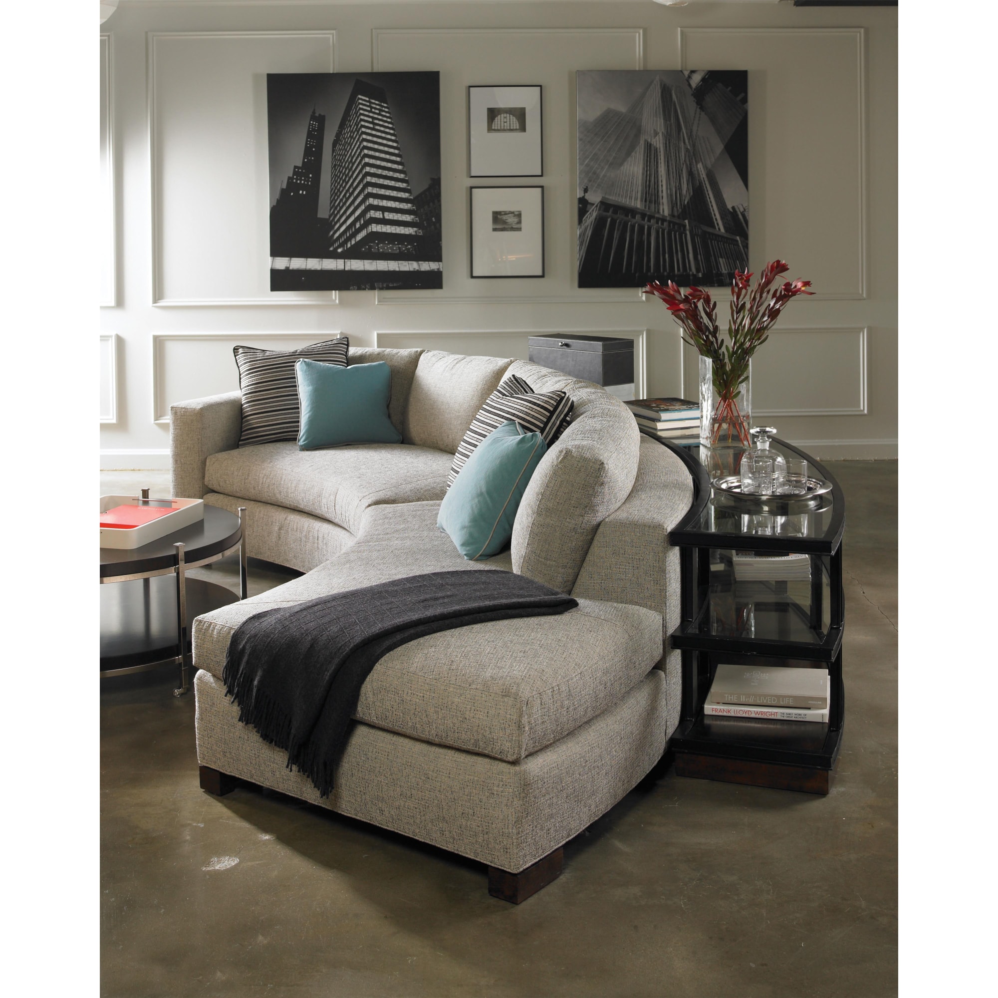 Vanguard Furniture Michael Weiss W180-LAJ+W180-RG Curved One Arm Bennett Sectional with Chaise ...